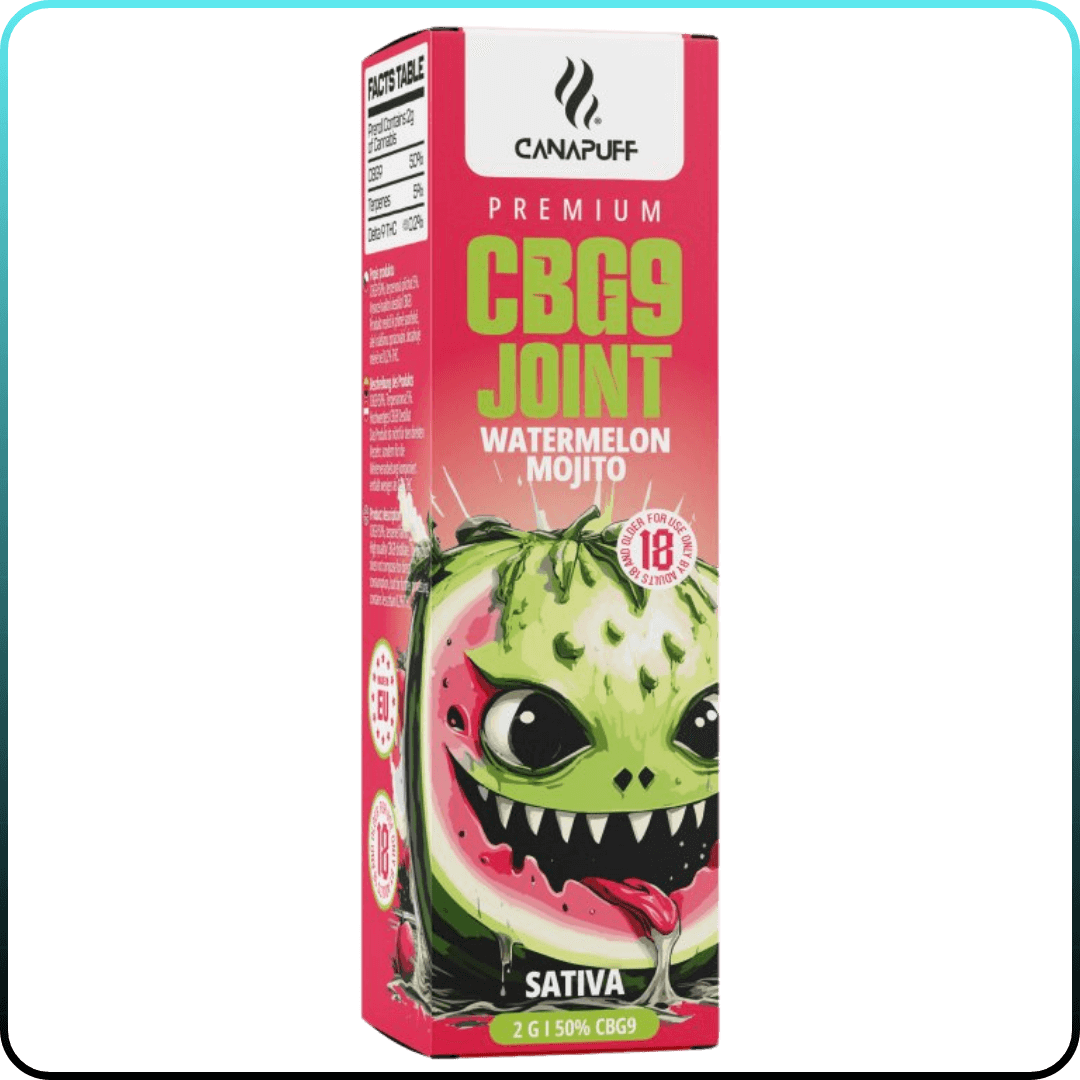 Canapuff CBG-9 Joint 50% Watermelon Mojito - 2gFigyelmeztetés: A termék megfelel a 167/1998. sz. 5.§-ának. Ipari, műszaki és kerti célokra. Nem közvetlen fogyasztásra vagy dohányzásra szánt. A termék természetes tömegcsökkenésnek van kitéve. Tilos eladni